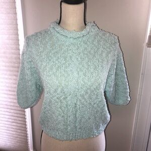 Vintage Sweater Margules 80’s Bubble Knit Textured Blue Green Rolled Neck Short